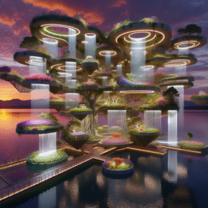 Ethereal Cascade: The Floating Gardens of Solara